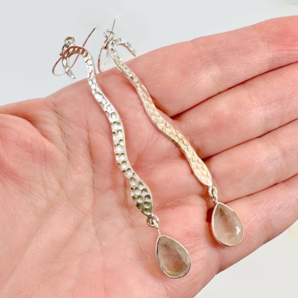 Snake Earrings, Sterling Silver, Rose Quartz, Faceted Stone, 3" Long, Statement - Picture 3 of 6